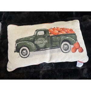Brentwood Farms Harvest Pumpkins Green Truck Decorative Pillow‎ 22" x 13"